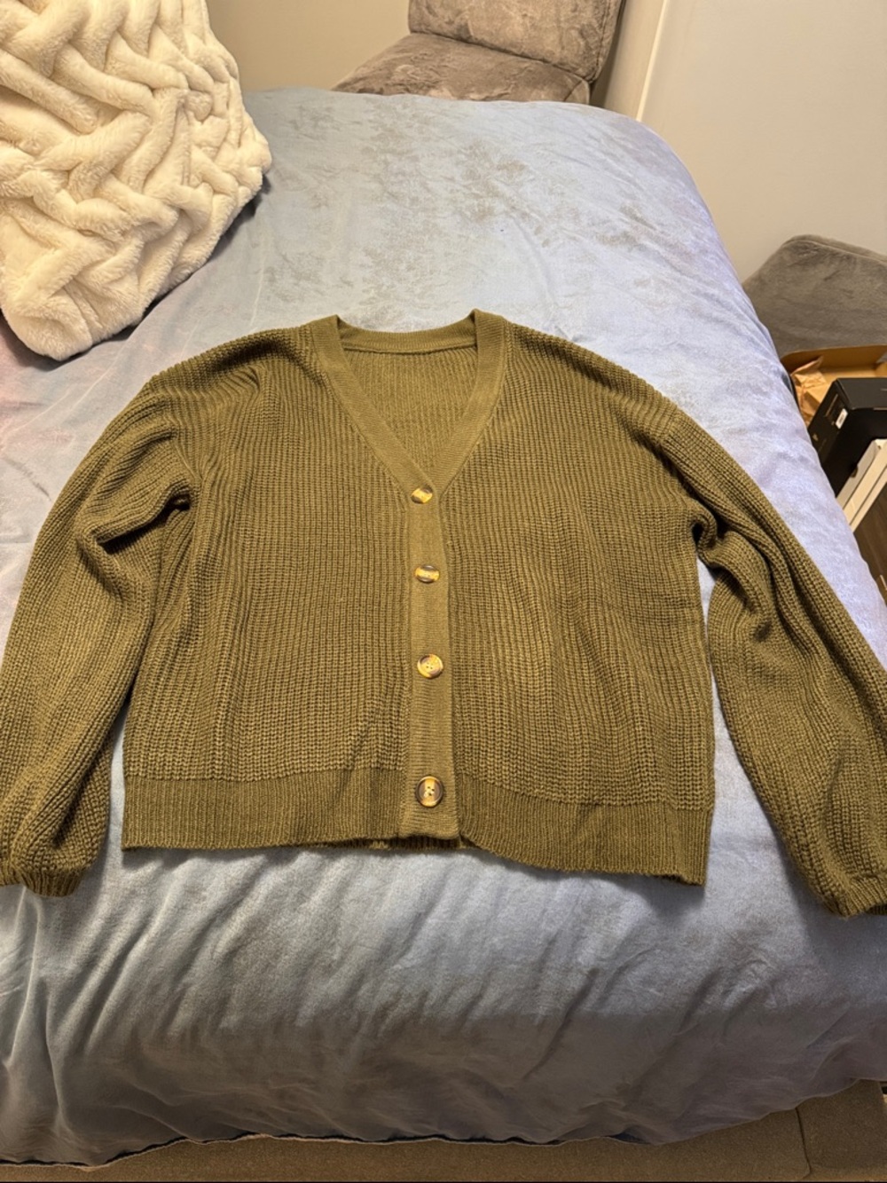SHEIN Olive Green V‑Neck Button Front Cardigan